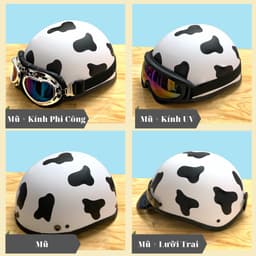 Thumbnail Mũ bảo hiểm nửa đầu Hpro Helmet, có kính UV, phi công, tem Bò Sữa cute, an toàn, chất lượng, Freesize (55-59cm) 3