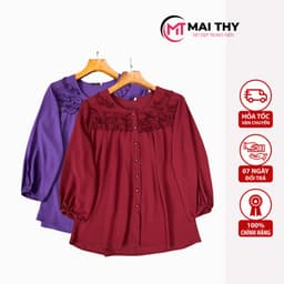 Thumbnail Áo Trung Niên MAI THY A355, Mẫu Sơ Mi Nữ Bigsize Tặng Mẹ Cổ Bèo Đính Nhiều Nút Trang Nhã | Thời Trang Trung Niên U40 1