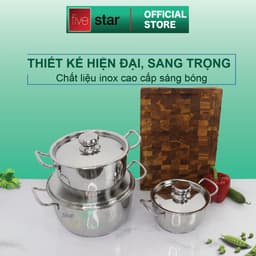 Thumbnail Bộ nồi 3 đáy inox 430 Thân Cool Fivestar Standard nắp inox FS-B3010 (Kích thước 16cm - 20cm - 24cm), tặng 1 vá canh 1