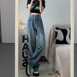 Thumbnail Daduhey Quần jean ống rộng lưng cao có size lớn phong cách Hàn Quốc thời trang cho nữ 2