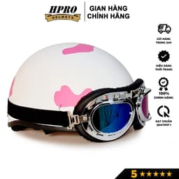 Thumbnail Mũ bảo hiểm nửa đầu Hpro Helmet, có kính UV, phi công, tem Bò Sữa cute, an toàn, chất lượng, Freesize (55-59cm) 4