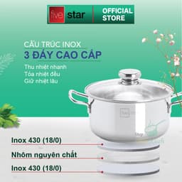 Thumbnail Nồi inox 3 đáy sandwich inox 430 cao cấp Fivestar Standard bếp từ nắp kính (16cm -24cm) 2