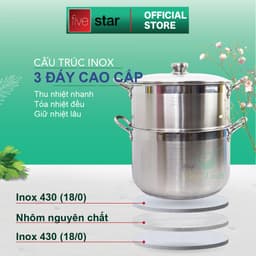 Thumbnail Bộ nồi xửng hấp 3 đáy inox 430 cao cấp Fivestar nắp kính size 20cm | 24cm | 26cm | 28cm | 30cm | 32cm , phù hợp mọi bếp 1
