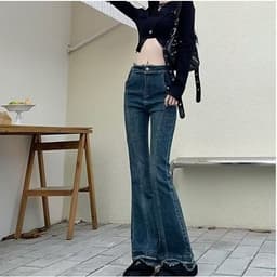 Thumbnail Quần jean Daduhey lưng cao ống loe phong cách retro size lớn thời trang mới cho nữ 4