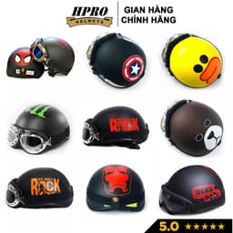 Thumbnail Mũ bảo hiểm nửa đầu Hpro Helmets HP01 nhiều họa tiết thời trang, cá tính, Freesize (55-59cm) kèm kính UV, phi công 1