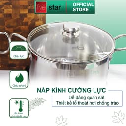 Thumbnail Nồi luộc gà FiveStar inox 430 nắp kính (26cm / 28cm / 30cm / 32cm), 3 đáy dùng bếp từ, hồ 3