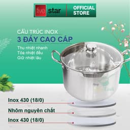 Thumbnail Nồi luộc gà FiveStar inox 430 nắp kính (26cm / 28cm / 30cm / 32cm), 3 đáy dùng bếp từ, hồ 2