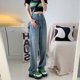 Thumbnail Daduhey Quần jean ống rộng lưng cao có size lớn phong cách Hàn Quốc thời trang cho nữ 4