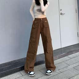 Thumbnail Daduhey Quần lưng cao ống rộng nhiều túi phong cách trẻ trung kiểu Mỹ cho nữ 4