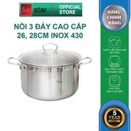 Thumbnail Nồi inox 430 cao cấp Fivestar 3 đáy  sandwich ( 18cm/ 24cm / 26cm / 28cm ) , dùng được mọi bếp 1