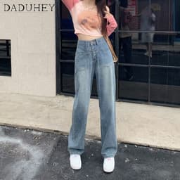 Thumbnail Daduhey Quần jean lưng cao dáng rộng phối túi thời trang phong cách Hàn Quốc cao cấp cho nữ 4
