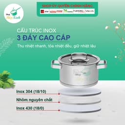 Thumbnail Nồi thân cao 3 đáy inox 304 Fivestar Plus quai vuông nắp kính ( 16cm / 18cm / 20cm / 24cm )- tặng 1 vá canh 2