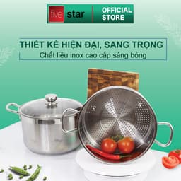 Thumbnail Bộ nồi xửng hấp 3 đáy inox 430 cao cấp Fivestar nắp kính size 20cm | 24cm | 26cm | 28cm | 30cm | 32cm , phù hợp mọi bếp 2