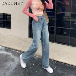 Thumbnail Daduhey Quần jean lưng cao dáng rộng phối túi thời trang phong cách Hàn Quốc cao cấp cho nữ 2