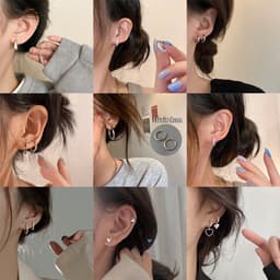 Thumbnail Khuyên tai tròn mạ bạc 17KM đính đá zircon phong cách thời trang 1