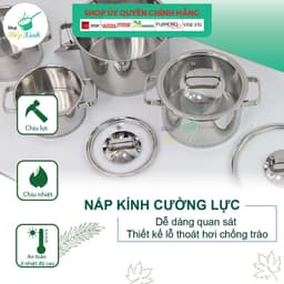 Thumbnail Nồi thân cao 3 đáy inox 304 Fivestar Plus quai vuông nắp kính ( 16cm / 18cm / 20cm / 24cm )- tặng 1 vá canh 4