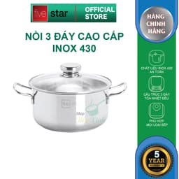 Thumbnail Nồi inox 3 đáy sandwich inox 430 cao cấp Fivestar Standard bếp từ nắp kính (16cm -24cm) 1