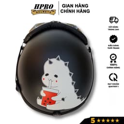 Thumbnail Mũ bảo hiểm xe máy Hpro Helmet thời trang, họa tiết Khủng Long cute, kiểu dáng nửa đầu 1/2 Freesize (55-59cm) 3