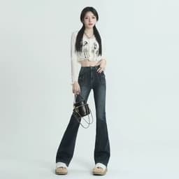 Thumbnail Quần jean giặt Daduhey dáng dài ống loe nhẹ cạp cao thời trang mới retro phong cách Hàn Quốc cho nữ 3
