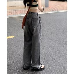 Thumbnail Daduhey Quần jeans dài ống rộng lưng cao khoét lỗ phong cách trẻ trung pha cổ điển thời trang Hàn Quốc 3