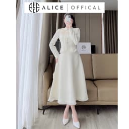 Thumbnail Set Dạ Mềm Lót Lụa Cao Cấp ALICE Kèm Chân Váy Xoè, Thiết Kế Hoa Cài Ngực Thanh Lịch, Sang Trọng S253 1