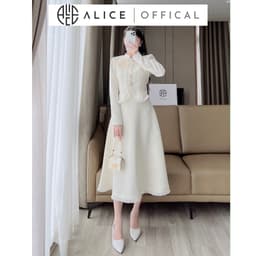 Thumbnail Set Dạ Mềm Lót Lụa Cao Cấp ALICE Kèm Chân Váy Xoè, Thiết Kế Hoa Cài Ngực Thanh Lịch, Sang Trọng S253 3