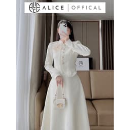 Thumbnail Set Dạ Mềm Lót Lụa Cao Cấp ALICE Kèm Chân Váy Xoè, Thiết Kế Hoa Cài Ngực Thanh Lịch, Sang Trọng S253 4
