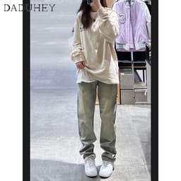 Thumbnail Quần jean nữ DADUHEY cạp cao ống suông ôm dáng vừa vặn màu vàng bùn phong cách Mỹ retro thời trang đường phố mới 4