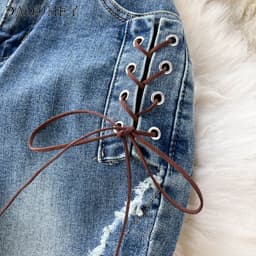 Thumbnail DaDuHey New Korean Version of Ulzzang Strappy Jeans High Waist Slim-fit Trousers Raw Edge Slit Pants 4