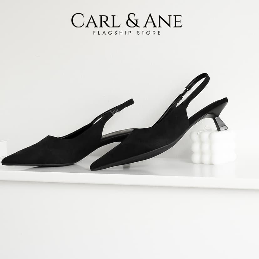 Ảnh Carl & Ane - Giày cao gót nữ dáng Slingback mũi nhọn phong cách thanh lịch cao 5cm màu đen - CL036 1