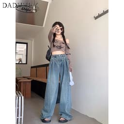 Thumbnail Quần jean Daduhey lưng cao dáng rộng thời trang Mỹ retro 2023 mới 4