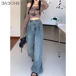 Thumbnail Quần jean Daduhey lưng cao dáng rộng thời trang Mỹ retro 2023 mới 3
