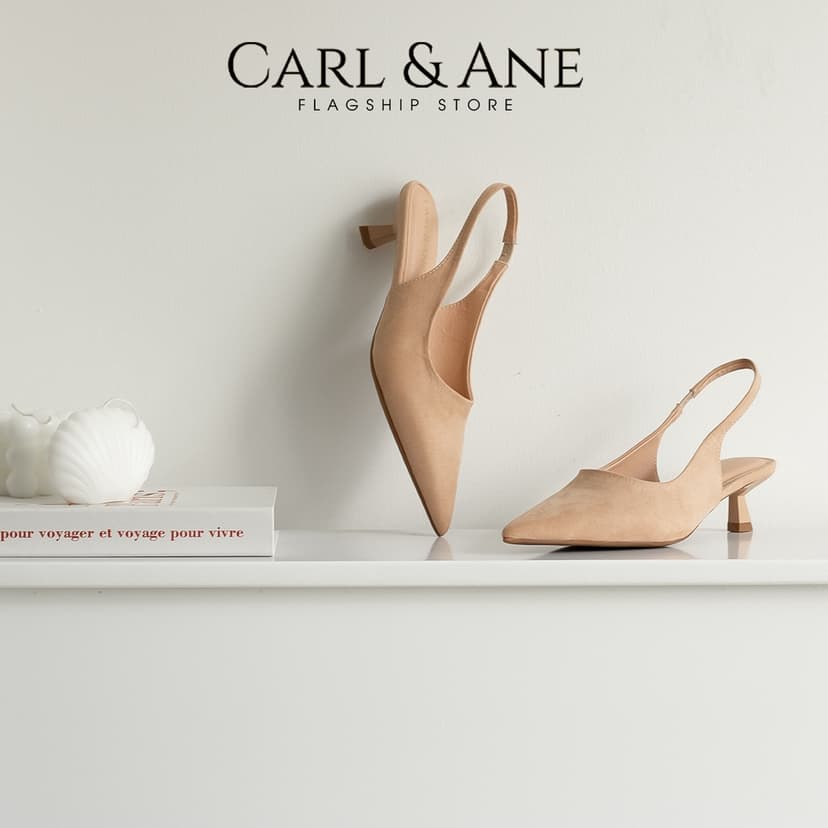 Ảnh Carl & Ane - Giày cao gót nữ dáng Slingback mũi nhọn phong cách thanh lịch cao 5cm màu đen - CL036 4