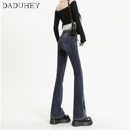 Thumbnail Quần jean DADUHEY giặt sờn lưng cao ống loe phong cách Hàn Quốc retro thời trang mới dành cho nữ 4