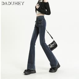 Thumbnail Quần jean DADUHEY giặt sờn lưng cao ống loe phong cách Hàn Quốc retro thời trang mới dành cho nữ 3