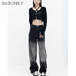 Thumbnail Quần jean DaDuHey màu gradient retro lưng cao ống rộng thời trang Hàn Quốc 2023 4