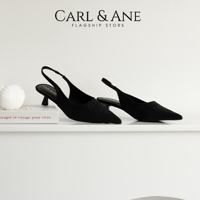 Ảnh Carl & Ane - Giày cao gót nữ dáng Slingback mũi nhọn phong cách thanh lịch cao 5cm màu đen - CL036 2