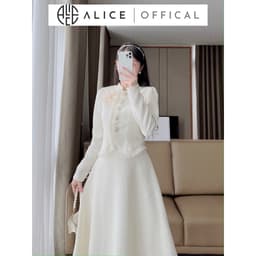Thumbnail Set Dạ Mềm Lót Lụa Cao Cấp ALICE Kèm Chân Váy Xoè, Thiết Kế Hoa Cài Ngực Thanh Lịch, Sang Trọng S253 2