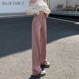 Thumbnail DaDuHey New Korean Version of Ulzzang Dirty Pink Jeans High Waist Loose Wide Leg Pants Niche Trousers 3