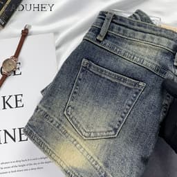 Thumbnail Quần short DADUHEY vải denim lưng cao retro thời trang phong cách Hàn Quốc 2023 3
