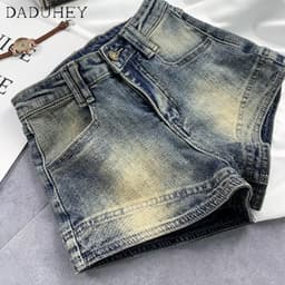 Thumbnail Quần short DADUHEY vải denim lưng cao retro thời trang phong cách Hàn Quốc 2023 4