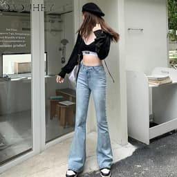 Thumbnail Quần jean dài DADUHEY ống loe lưng cao co giãn phong cách Hàn Quốc thời trang 2023 dành cho nữ 4