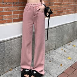 Thumbnail Quần jean DADUHEY lưng cao dáng rộng màu hồng thời trang phong cách Hàn Quốc xinh xắn cho nữ 2