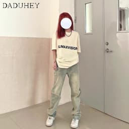 Thumbnail Quần jean DaDuHey lưng cao họa tiết wash retro thời trang phong cách Hàn Quốc mới cho nữ 4