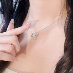 Thumbnail Vòng cổ Mạ Bạc 17KM Mặt Trăng Và Ngôi Sao Đính Đá Zircon Xanh 17KM 2