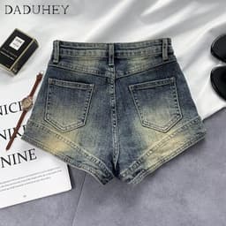 Thumbnail Quần short DADUHEY vải denim lưng cao retro thời trang phong cách Hàn Quốc 2023 2