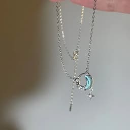 Thumbnail Vòng cổ Mạ Bạc 17KM Mặt Trăng Và Ngôi Sao Đính Đá Zircon Xanh 17KM 4