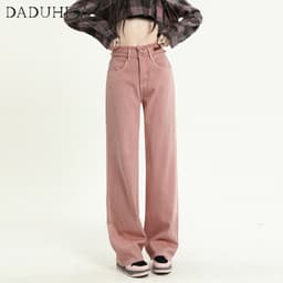 Thumbnail Quần dài DADUHEY lưng cao dáng rộng viền thô màu hồng thời trang phong cách Hàn Quốc xinh xắn 2