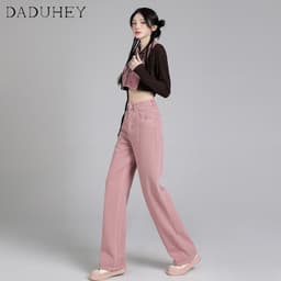 Thumbnail DaDuHey New Korean Version of INS Dirty Pink Casual Pants High Waist Loose Wide Leg Pants Niche Trousers 4