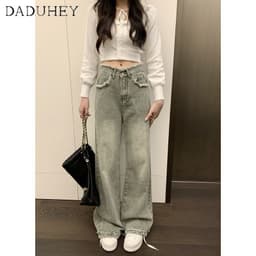 Thumbnail Quần jean dài DADUHEY ống rộng lưng cao cổ điển phong cách Hàn Quốc thời trang dành cho nữ cỡ lớn 4